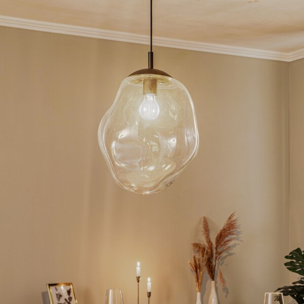 TK Lighting Staklena viseća svjetiljka Sol, Ø 35 cm, crna/prozirna, prigušiva, Crno, Dnevni boravak/blagovaonica, Staklo