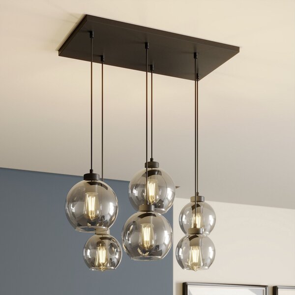 TK Lighting Viseća lampa Cubus, dim siva, staklo, dužina 74 cm, 6 sijalica, prigušiva, Sivo, Dnevni boravak/blagovaonica, Staklo