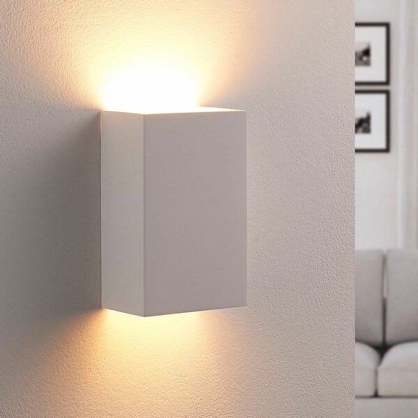 Lindby zidna lampa Colja, kvadratna, visina 16 cm, gips, bijela, prigušiva, Bijela, Dnevni boravak/blagovaonica, Gips / glina