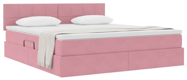 Krevet s od storage s madracem Ružičasta 160 x 200 cm Baršun - Ružičasta / 160 x 200 cm