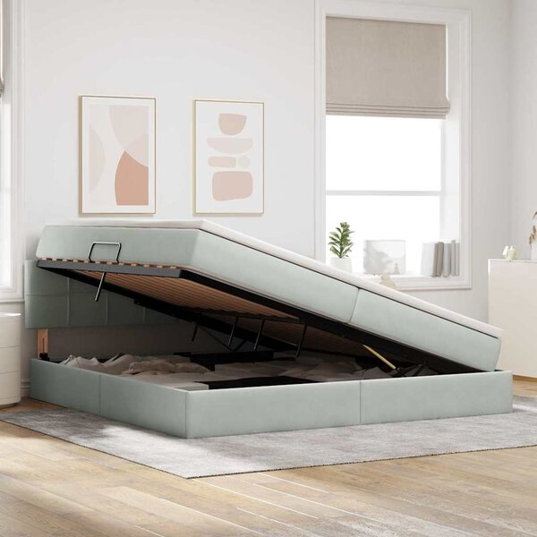 Krevet s od storage Svijetlo siva 200 x 200 cm Baršun - Siva / 200 x 200 cm
