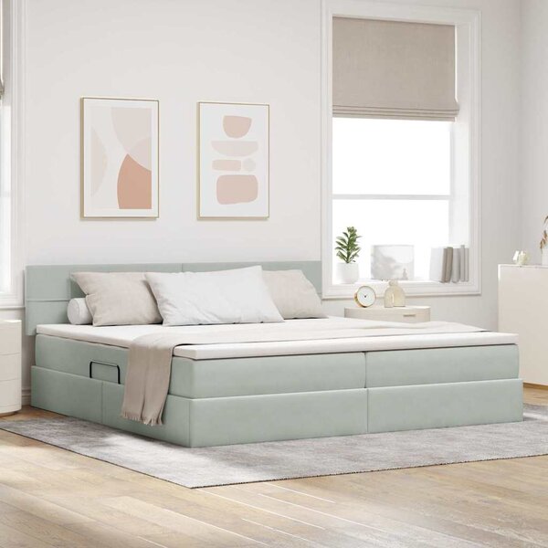 Krevet s od storage Svijetlo siva 200 x 200 cm Baršun - Siva / 200 x 200 cm