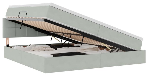 Krevet s od storage Svijetlo siva 200 x 200 cm Baršun - Siva / 200 x 200 cm