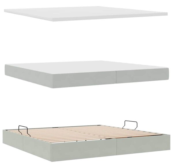Krevet s od storage Svijetlo siva 200 x 200 cm Baršun - Siva / 200 x 200 cm
