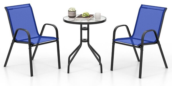 3-dijelni set balkonskog namještaja, bistro stol s 2 složive stolice, bistro set, balkonski set, vrtni set, plava