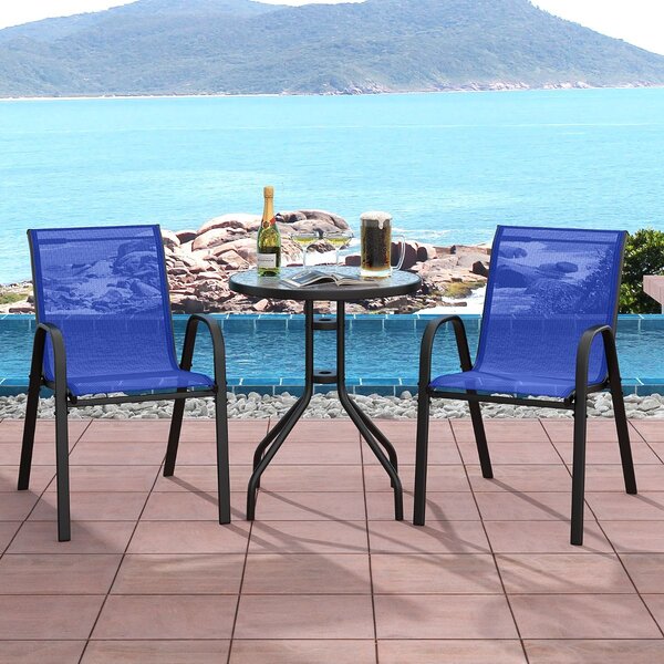 3-dijelni set balkonskog namještaja, bistro stol s 2 složive stolice, bistro set, balkonski set, vrtni set, plava