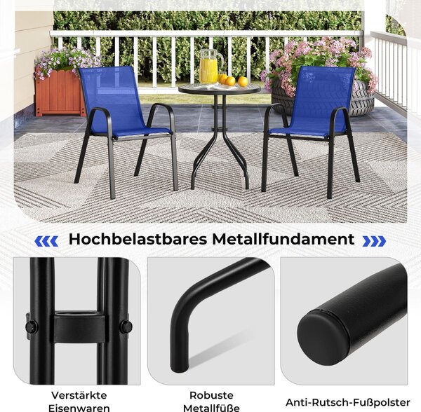 3-dijelni set balkonskog namještaja, bistro stol s 2 složive stolice, bistro set, balkonski set, vrtni set, plava