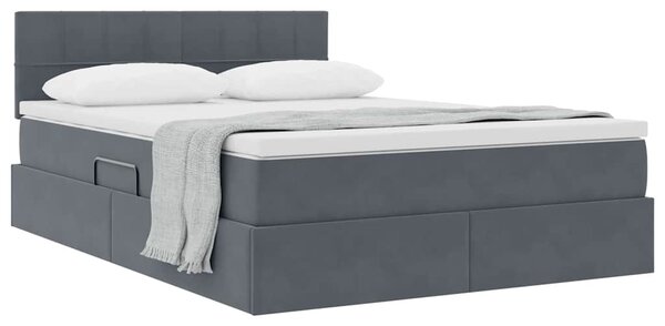 Krevet s od storage s madracem Tamno siva 140 x 190 cm Baršun - Siva / 140 x 190 cm