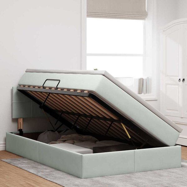 Krevet s od storage Svijetlo siva 120 x 200 cm Baršun - Siva / 120 x 200 cm
