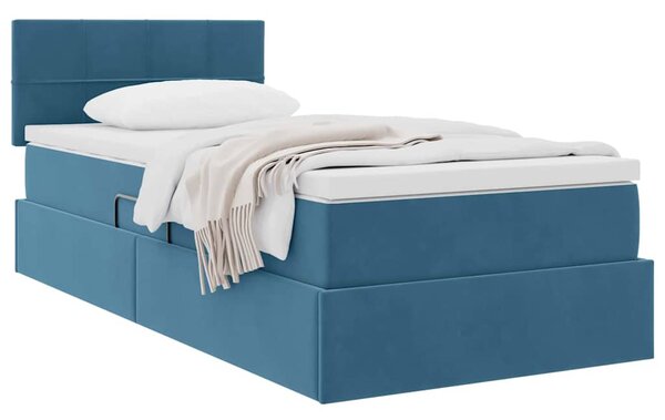 Krevet s od storage s madracem Tamno plava 90 x 190 cm Baršun - Plava / 90 x 190 cm