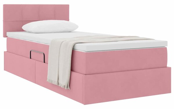 Krevet s od storage s madracem Ružičasta 90 x 200 cm Baršun - Ružičasta / 90 x 200 cm