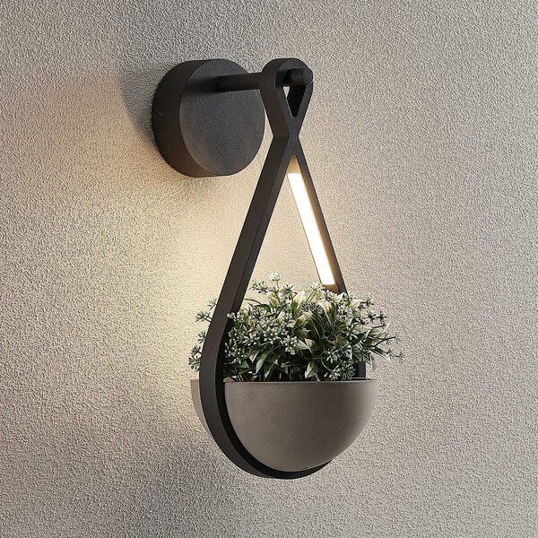 Lucande LED vanjska zidna svjetiljka Florka, prirodni kamen, viseća košara, Sivo, Metal