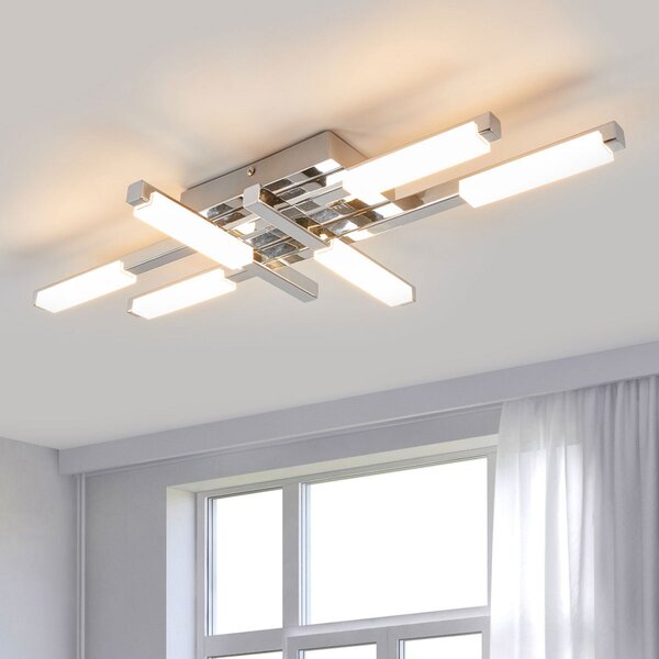 Lindby LED stropna svjetiljka Patrik, 62 cm, 6 žarulja, krom, IP44, Metalik, kupaonica, Metal