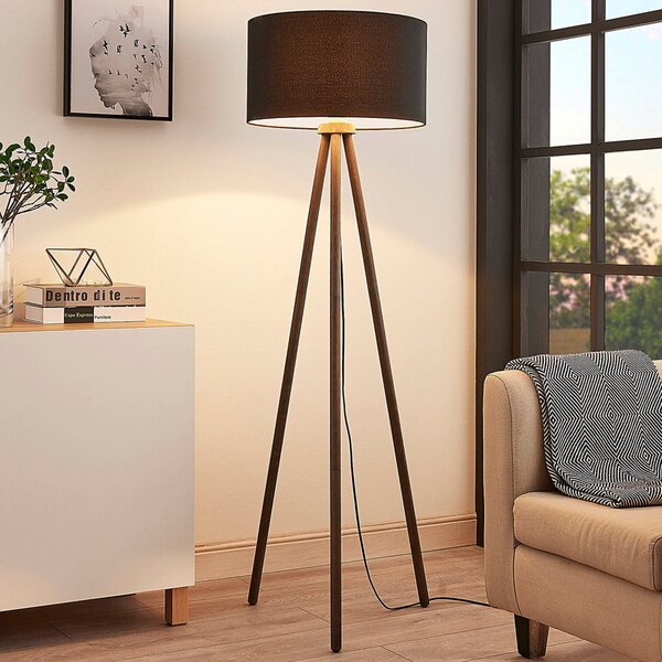 Lindby Tekstilna podna lampa Majken - tamno siva/crna, Crno, Dnevni boravak/blagovaonica, Drvo, Stalak kišobran