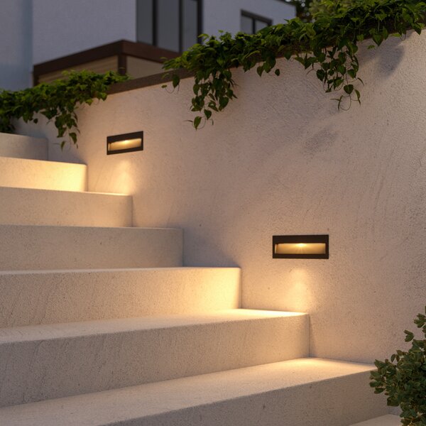 Lucande LED ugradbena zidna svjetiljka Loya, 23 x 8 cm, siva, IP54, Crno, Aluminij, Četvrtasta ugradna svjetla