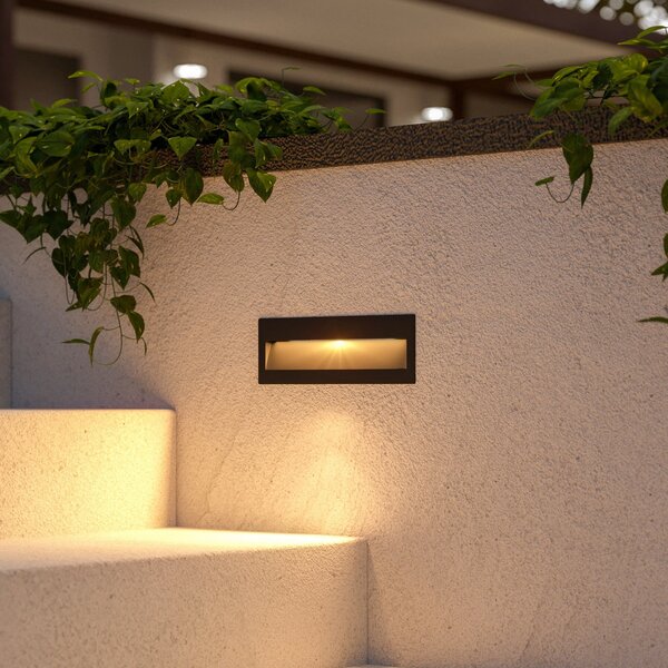 Lucande LED ugradbena zidna svjetiljka Loya, 23 x 8 cm, siva, IP54, Crno, Aluminij, Četvrtasta ugradna svjetla