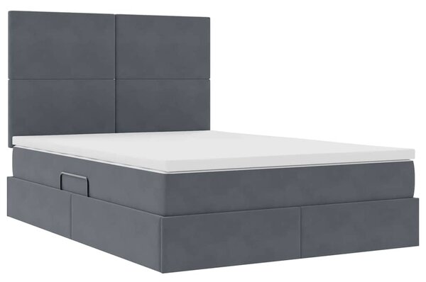 Krevet s madracem i skladištem Tamno siva 140 x 200 cm Baršun - Siva / 140 x 200 cm
