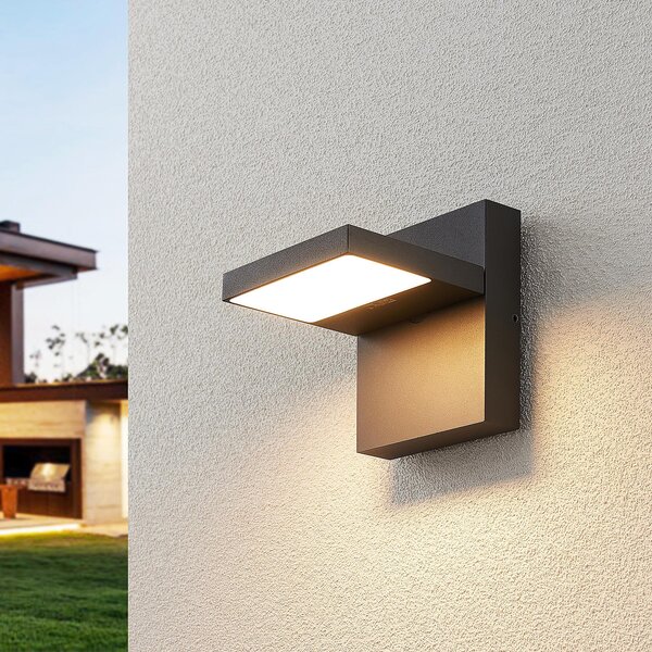 Lucande LED vanjska zidna svjetiljka Silvan, antracit, IP65, 14 cm, Crno, Aluminij, Zidni kvadrat