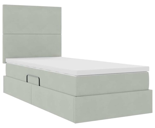 Krevet s madracem i skladištem Svijetlo siva 90 x 200 cm Baršun - Svjetlosiva / 90 x 200 cm