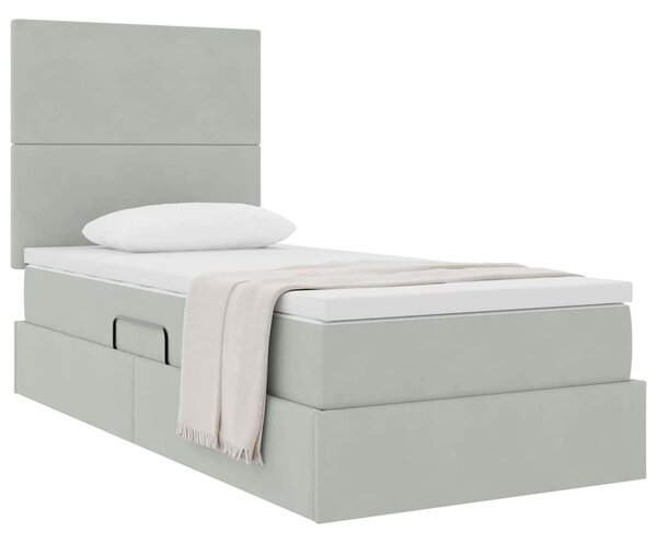 Krevet s madracem i skladištem Svijetlo siva 90 x 200 cm Baršun - Svjetlosiva / 90 x 200 cm
