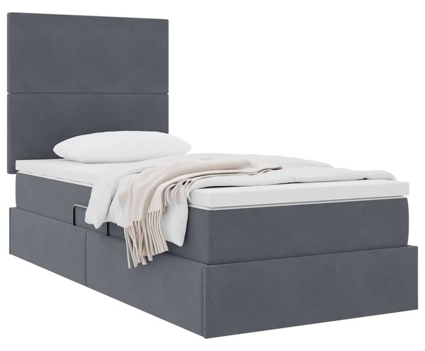 Krevet s madracem i skladištem Tamno siva 90 x 200 cm Baršun - Siva / 90 x 200 cm
