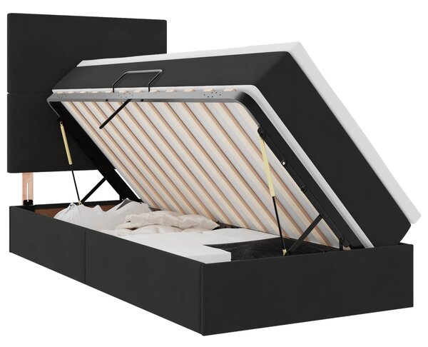 Krevet s madracem i skladištem Crna 90 x 200 cm Baršun - Crna / 90 x 200 cm