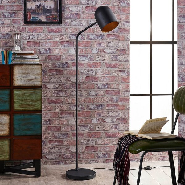 Lindby podna lampa Morik, 1-light, crna/zlatna, metal, Crno, Dnevni boravak/blagovaonica, Metal, Svjetlo za čitanje
