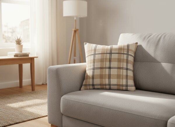 Jastučnica od mikropliša PLAID 45x45 cm, krem boje