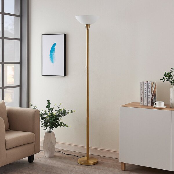 Lindby podna lampa Ignacia, boja mesinga, staklo, 180 cm, E27, Zlato / mjed, Dnevni boravak/blagovaonica, Metal