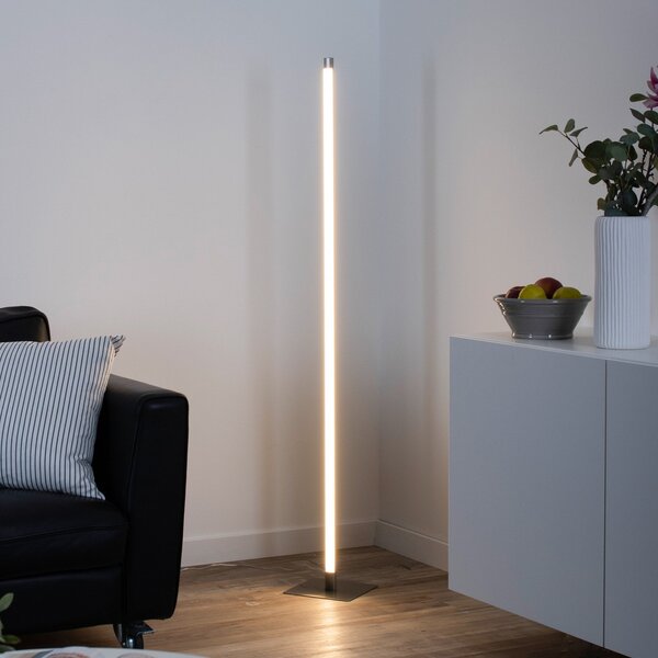 JUST LIGHT. GmbH Bella LED podna lampa, ravna, četvrtasto postolje, čelik, prigušiva, Metalik, Dnevni boravak/blagovaonica, Aluminij