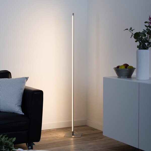 JUST LIGHT. GmbH Bella LED podna lampa, ravna, četvrtasto postolje, čelik, prigušiva, Metalik, Dnevni boravak/blagovaonica, Aluminij