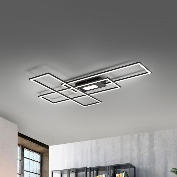 JUST LIGHT. GmbH LED stropna svjetiljka Asmin, CCT, crna, 98,9 x 69,4 cm, prigušiva, Crno, Dnevni boravak/blagovaonica, Aluminij, Strop s više plamena