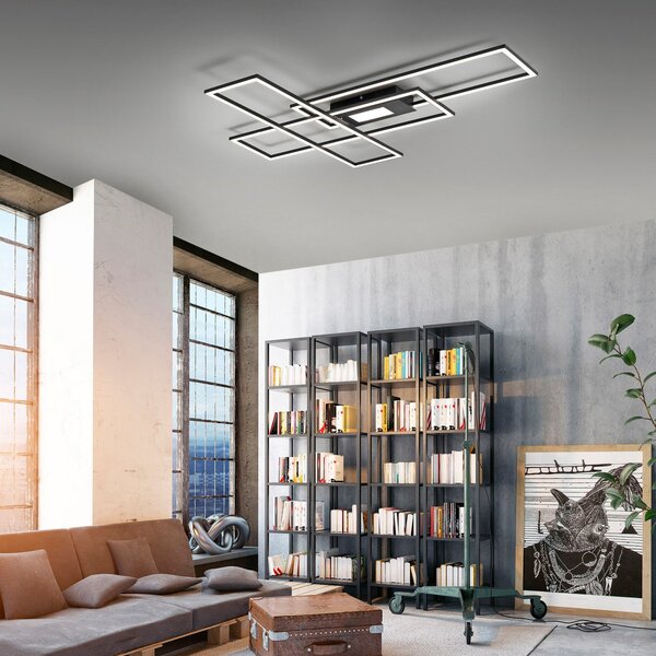 JUST LIGHT. GmbH LED stropna svjetiljka Asmin, CCT, crna, 98,9 x 69,4 cm, prigušiva, Crno, Dnevni boravak/blagovaonica, Aluminij, Strop s više plamena