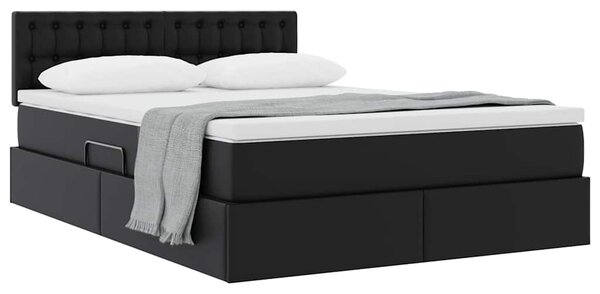 Krevet s madracem i skladištem Crna 140 x 190 cm Lažna koža - Crna / 140 x 190 cm