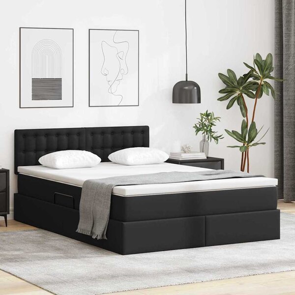 Krevet s madracem i skladištem Crna 140 x 190 cm Lažna koža - Crna / 140 x 190 cm
