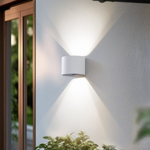 Lindby Smart vanjska zidna LED svjetiljka, Dara, bijela, okrugla, CCT RGB, Tuya, prigušiva, Bijela, Aluminij
