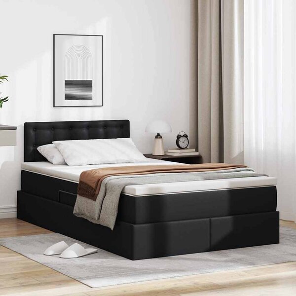 Krevet s madracem i skladištem Crna 120 x 190 cm Lažna koža - Crna / 120 x 190 cm