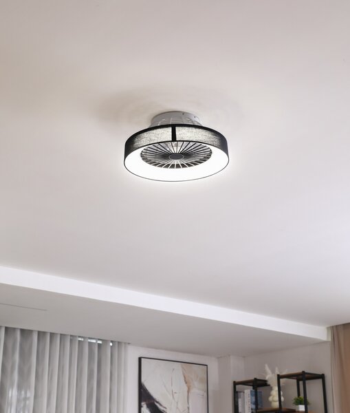 Lindby LED stropni ventilator Mace, crni, tihi, Ø 47 cm, prigušiva, Crno, Dnevni boravak/blagovaonica, Plastika
