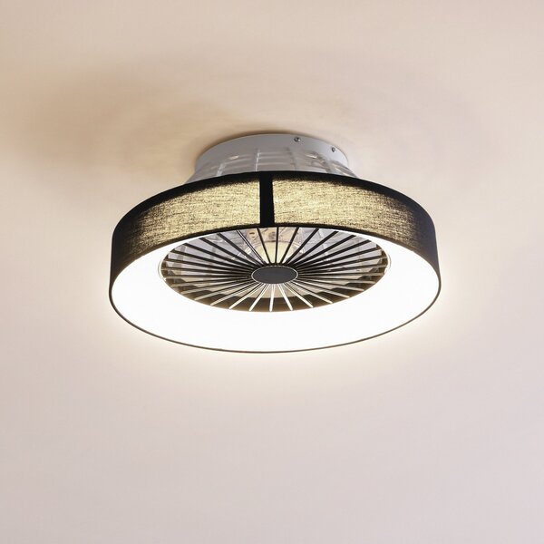 Lindby LED stropni ventilator Mace, crni, tihi, Ø 47 cm, prigušiva, Crno, Dnevni boravak/blagovaonica, Plastika