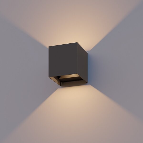 Calex LED vanjska zidna svjetiljka Cube, gore/dolje, visina 10 cm, antracit, Crno, Aluminij, Zidna utičnica iznad/dolje