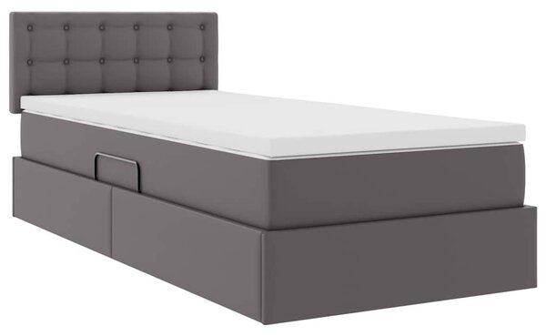 Krevet s madracem i skladištem Siva 90 x 190 cm Lažna koža - Siva / 90 x 190 cm