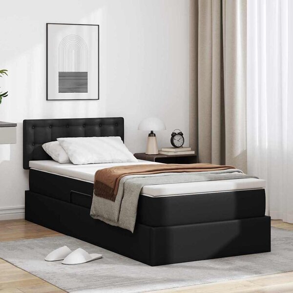 Krevet s madracem i skladištem Crna 90 x 190 cm Lažna koža - Crna / 90 x 190 cm