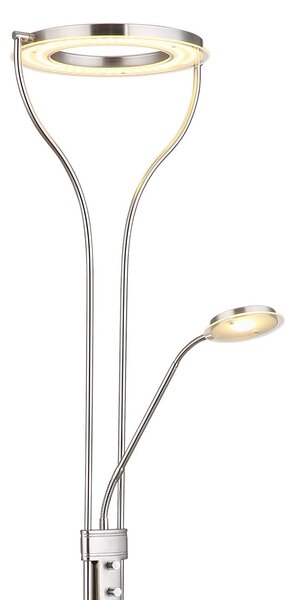 Globo Ebro LED podna lampa, visina 194 cm, boja nikla, 2 žarulje.., prigušiva, Metalik, Dnevni boravak/blagovaonica, Metal, Svjetlo za čitanje