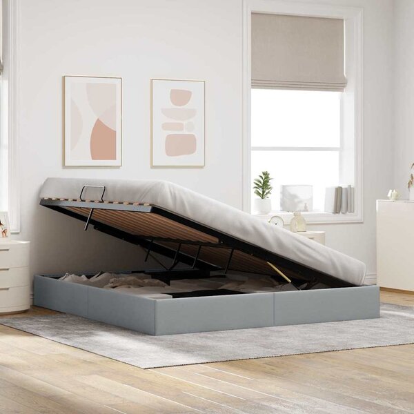 Krevet s od storage Svijetlo siva 180 x 200 cm tkanina - Siva / 180 x 200 cm