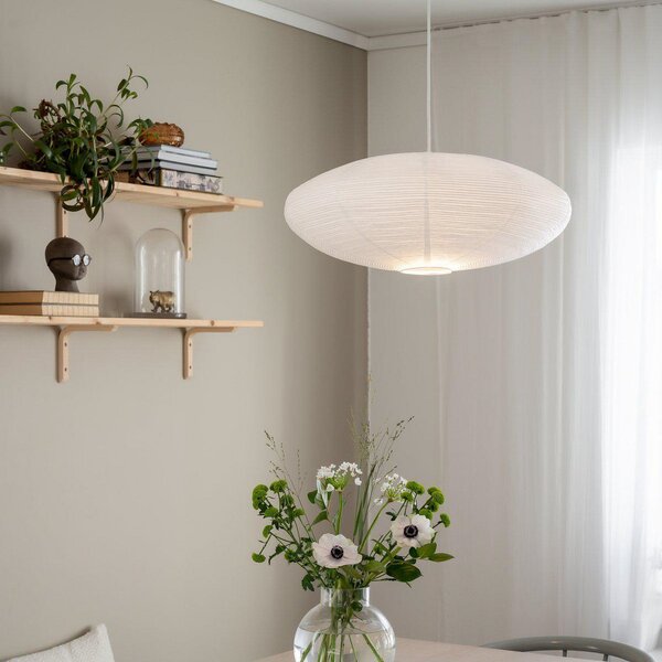 PR Home Yuni viseća svjetiljka, bijela, Ø 60 cm, bijeli ovjes, E14, prigušiva, Bijela, Dnevni boravak/blagovaonica, Papirnati karton