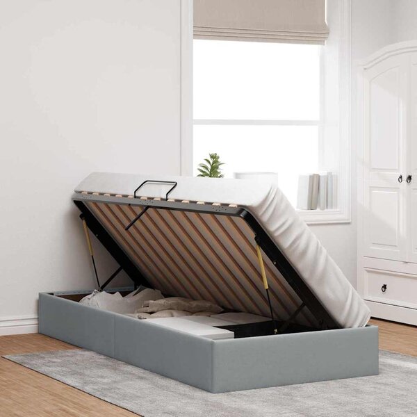 Krevet s od storage Svijetlo siva 90 x 190 cm tkanina - Siva / 90 x 190 cm