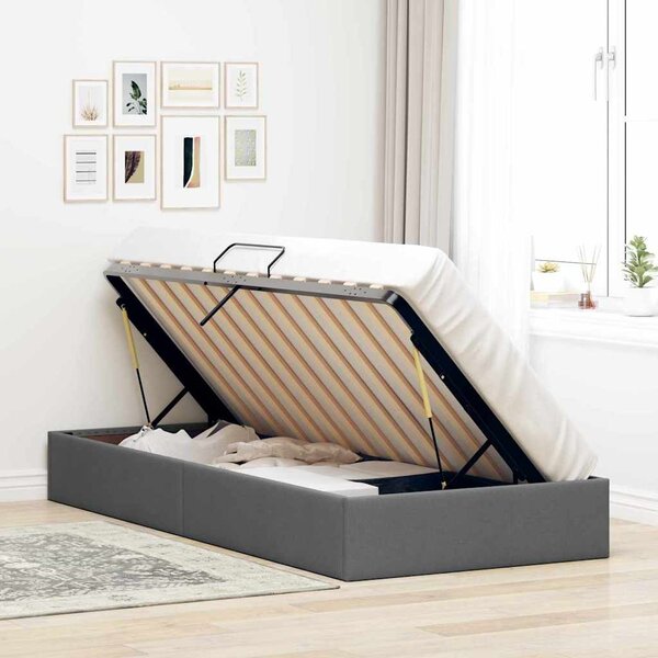 Krevet s od storage s uzglavljem Tamno siva 90 x 190 cm tkanina - Siva / 90 x 190 cm