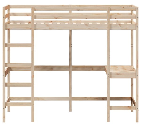 Krevet na kat s radnim stolom 100 x 200 cm od masivne borovine - Smeđa / 100 x 200 cm
