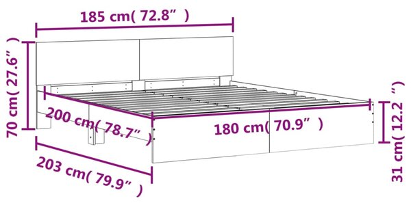 Okvir kreveta s uzglavljem boja dimljenog hrasta 180x200 cm - Smeđa / 180 x 200 cm