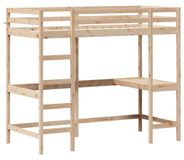 Krevet na kat s radnim stolom 100 x 200 cm od masivne borovine - Smeđa / 100 x 200 cm